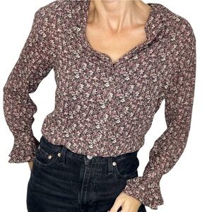 Vintage Rena Rowan dark floral chiffon flare cuff blouse 2
